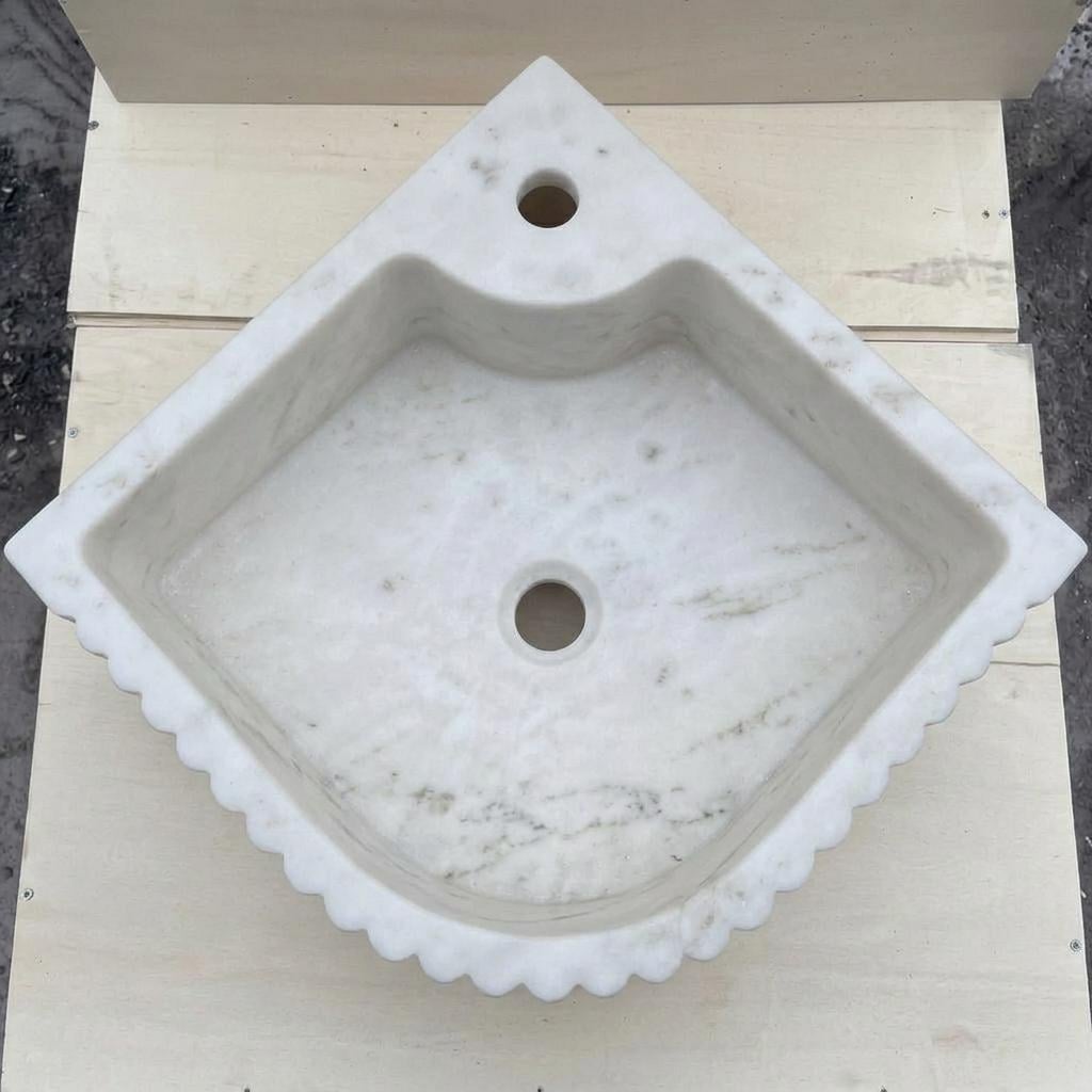 Handcarved Carrara marble fluted vessel sink by Marblyart, custom made to order — photo 12 of 13