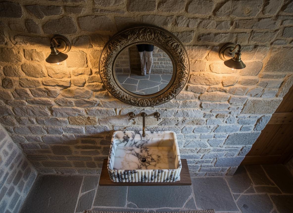 Handcarved Calacatta Viola marble wall mounted sink by Marblyart, custom made to order — photo 8 of 12