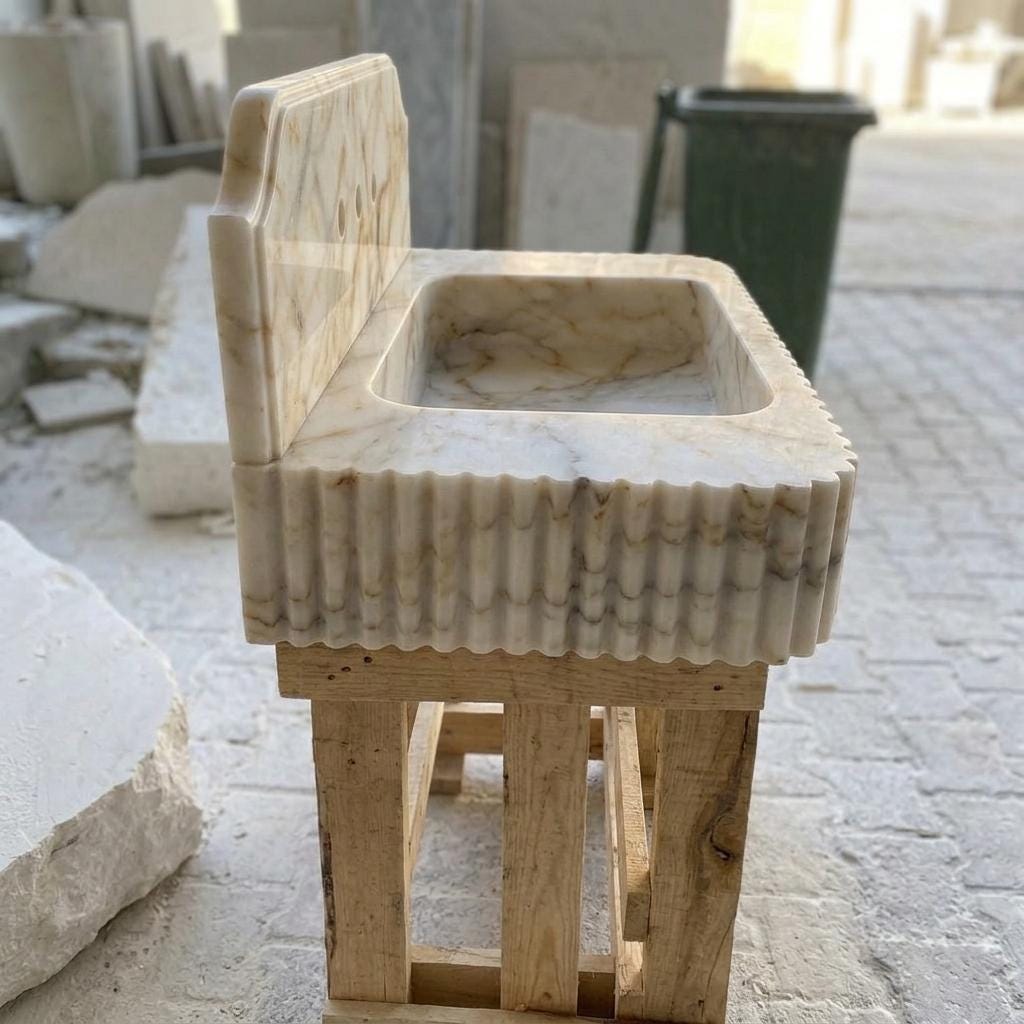 Calacatta Gold Marble square vessel sink — left side view (photo 4)