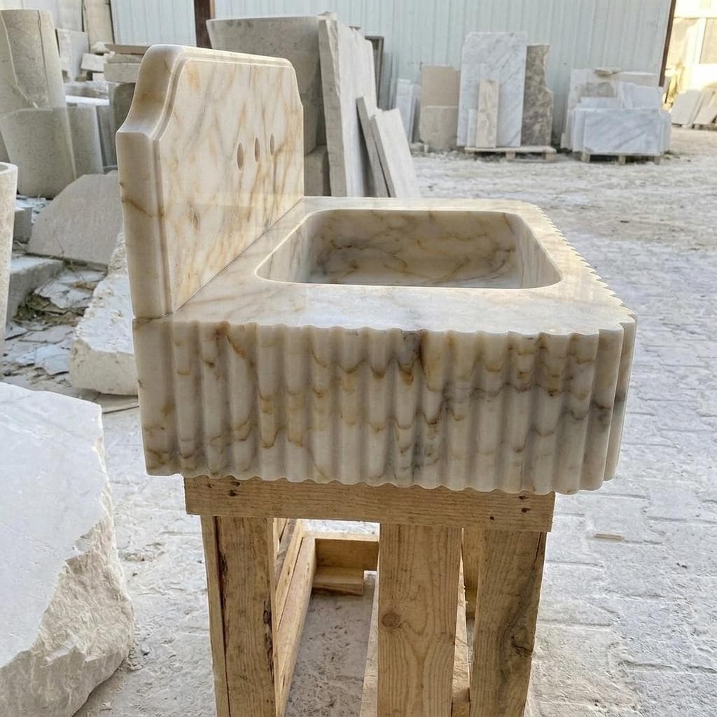 Calacatta Gold Marble square vessel sink — right side view (photo 5)
