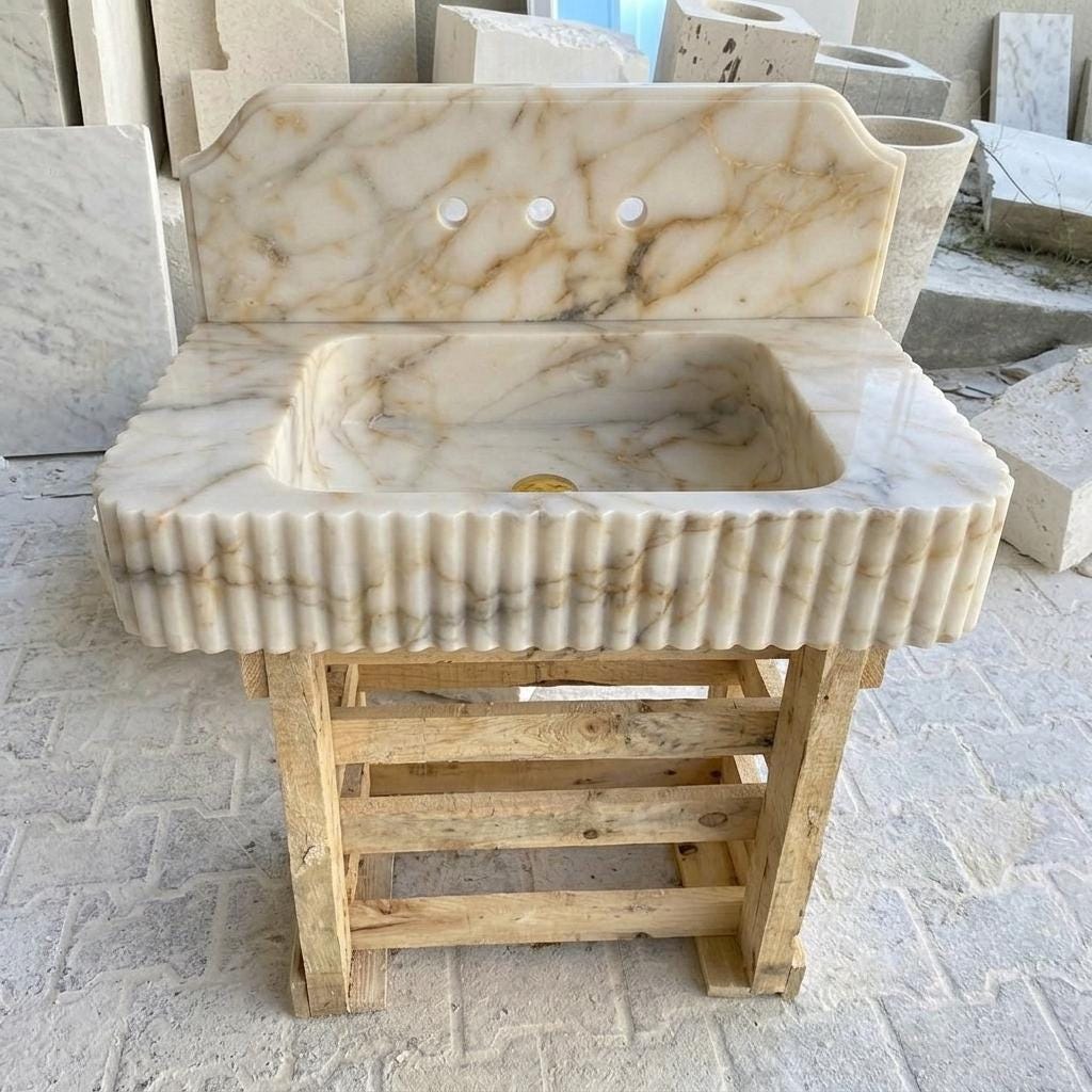 Calacatta Gold Marble square vessel sink — front view (photo 14)