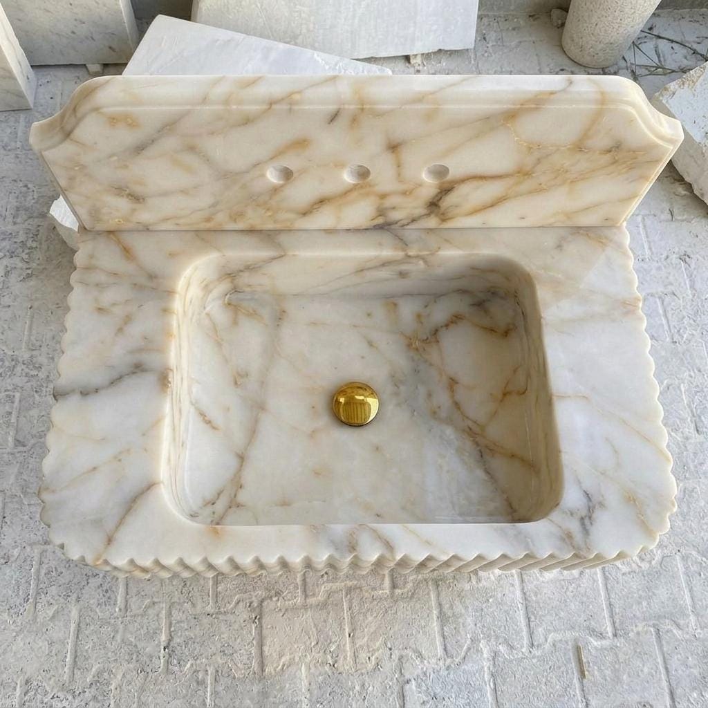 Calacatta Gold Marble square vessel sink — bird's eye view (photo 19)