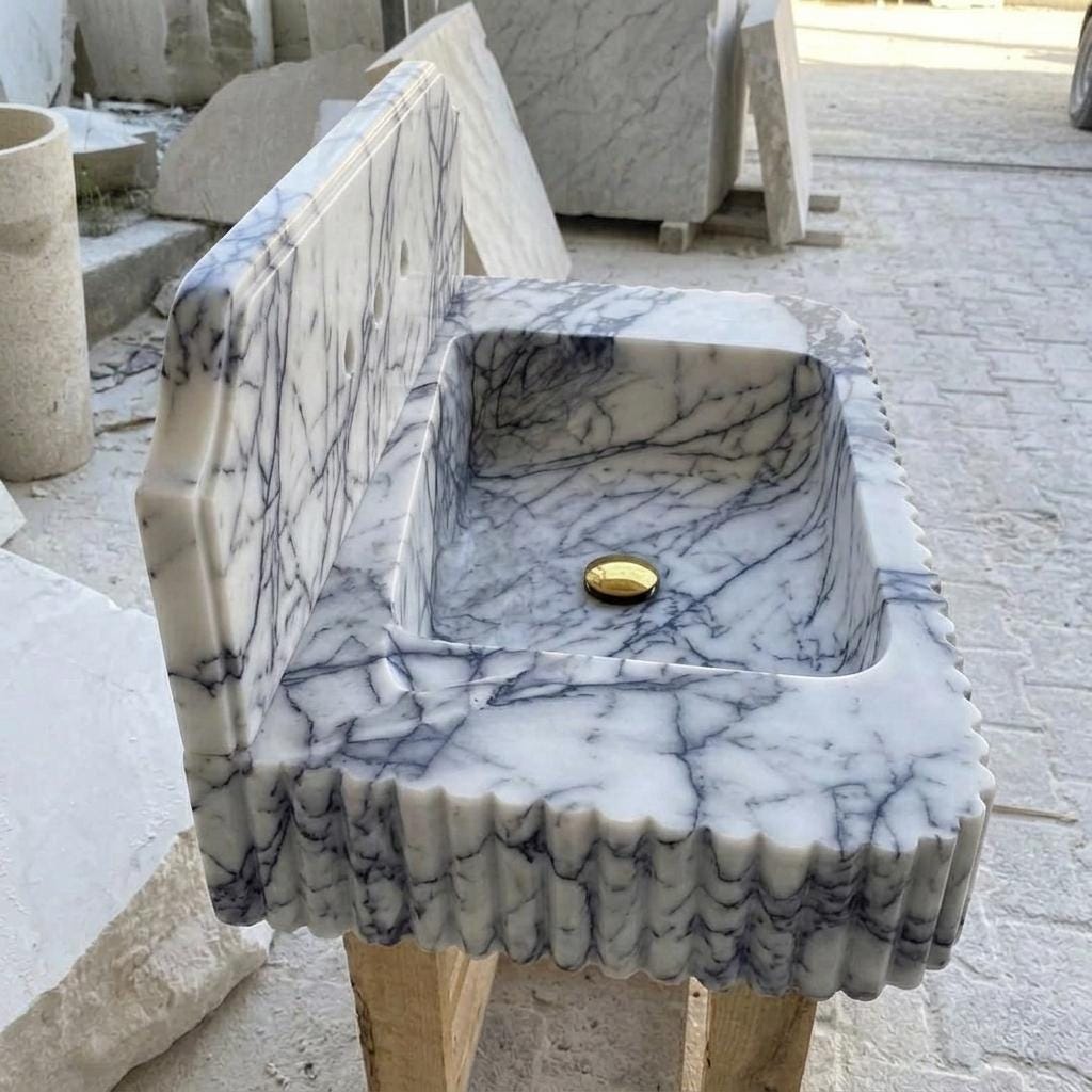 Lilac Marble square vessel sink — right side view (photo 5)