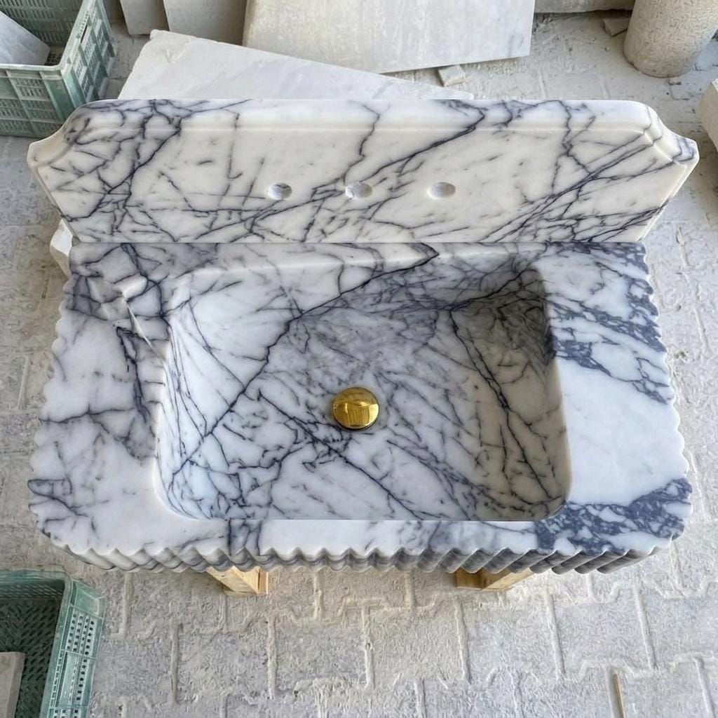 Lilac Marble square vessel sink — top-down view (photo 6)