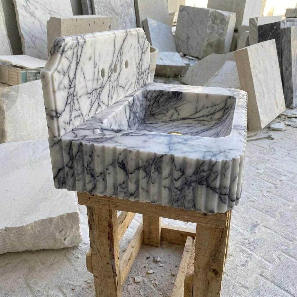 Lilac Marble square vessel sink — low-angle view (photo 15)