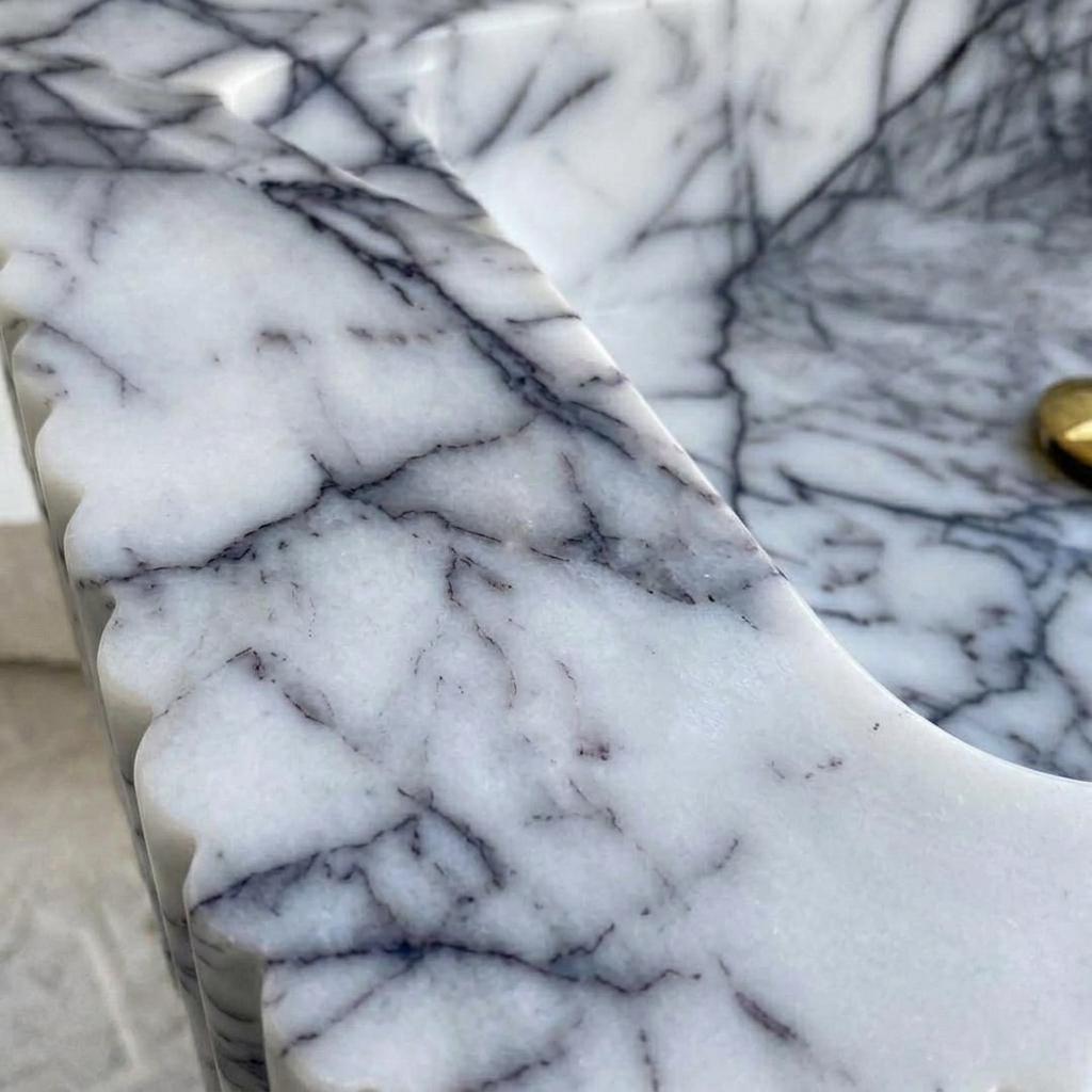 Lilac Marble square vessel sink — close-up of marble veining (photo 16)