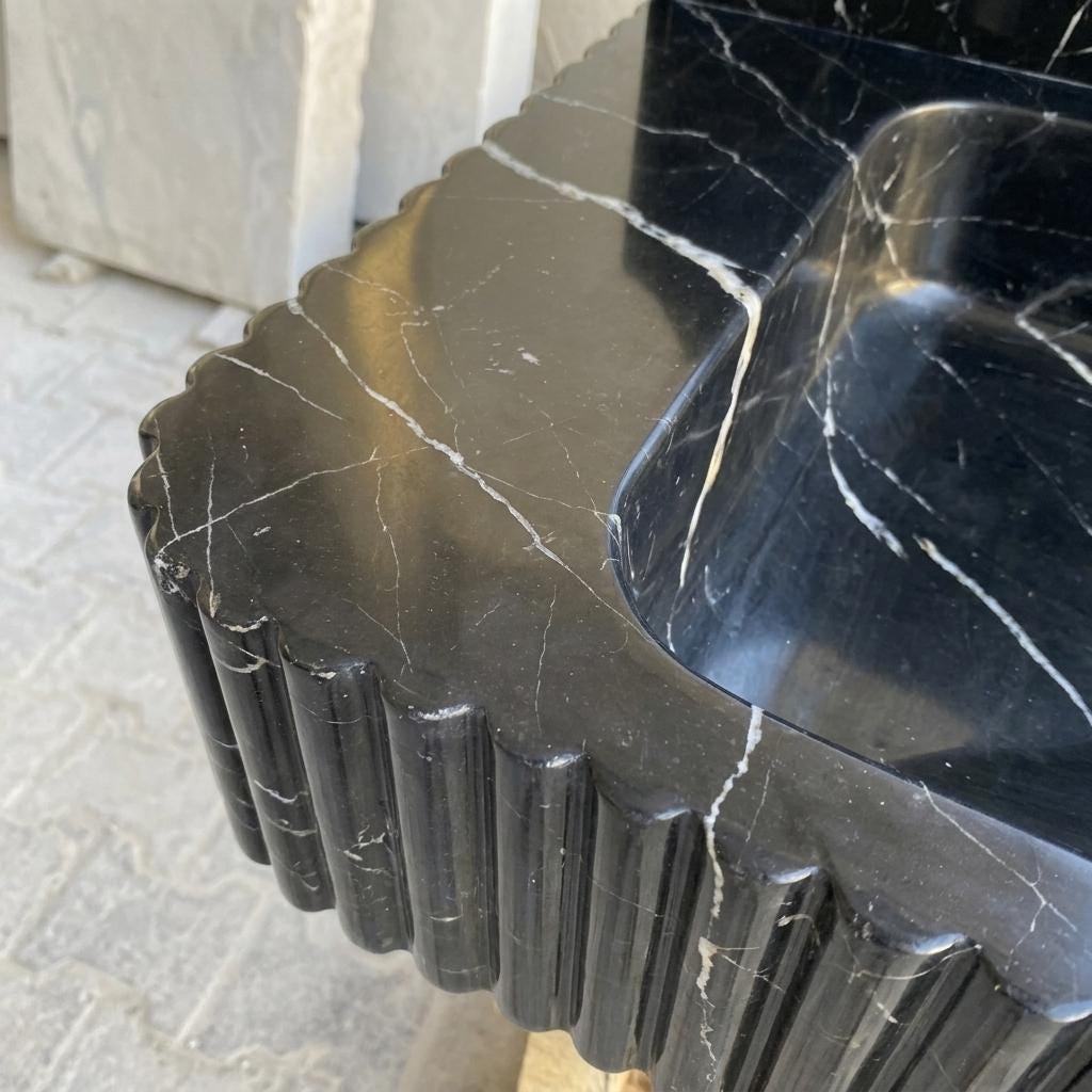 Nero Marquina Marble square vessel sink — close-up of marble veining (photo 16)