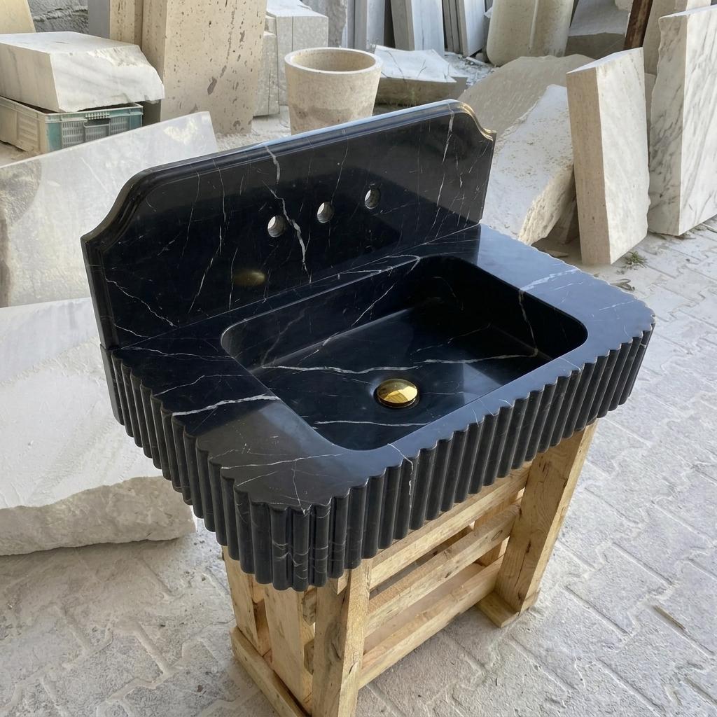 Nero Marquina Marble square vessel sink — product photograph (photo 18)