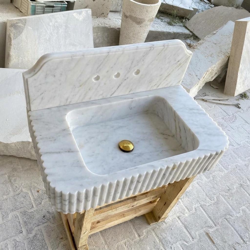Carrara White Marble square vessel sink — product photograph