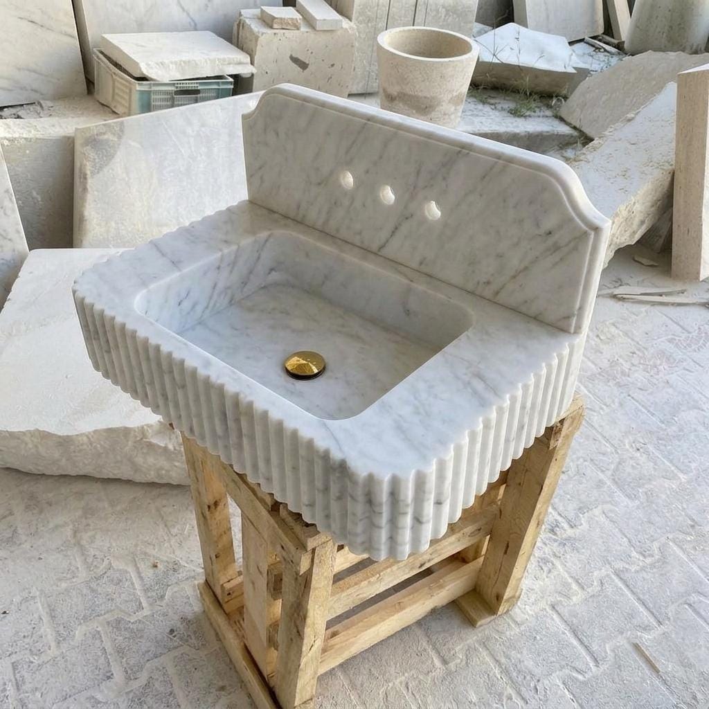 Carrara White Marble square vessel sink — isometric three-quarter view (photo 9)