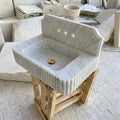 Carrara White Marble square vessel sink — isometric three-quarter view (photo 9)