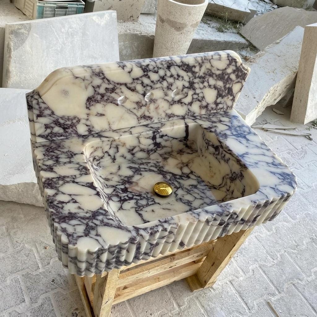 Calacatta Viola Marble square vessel sink — product photograph