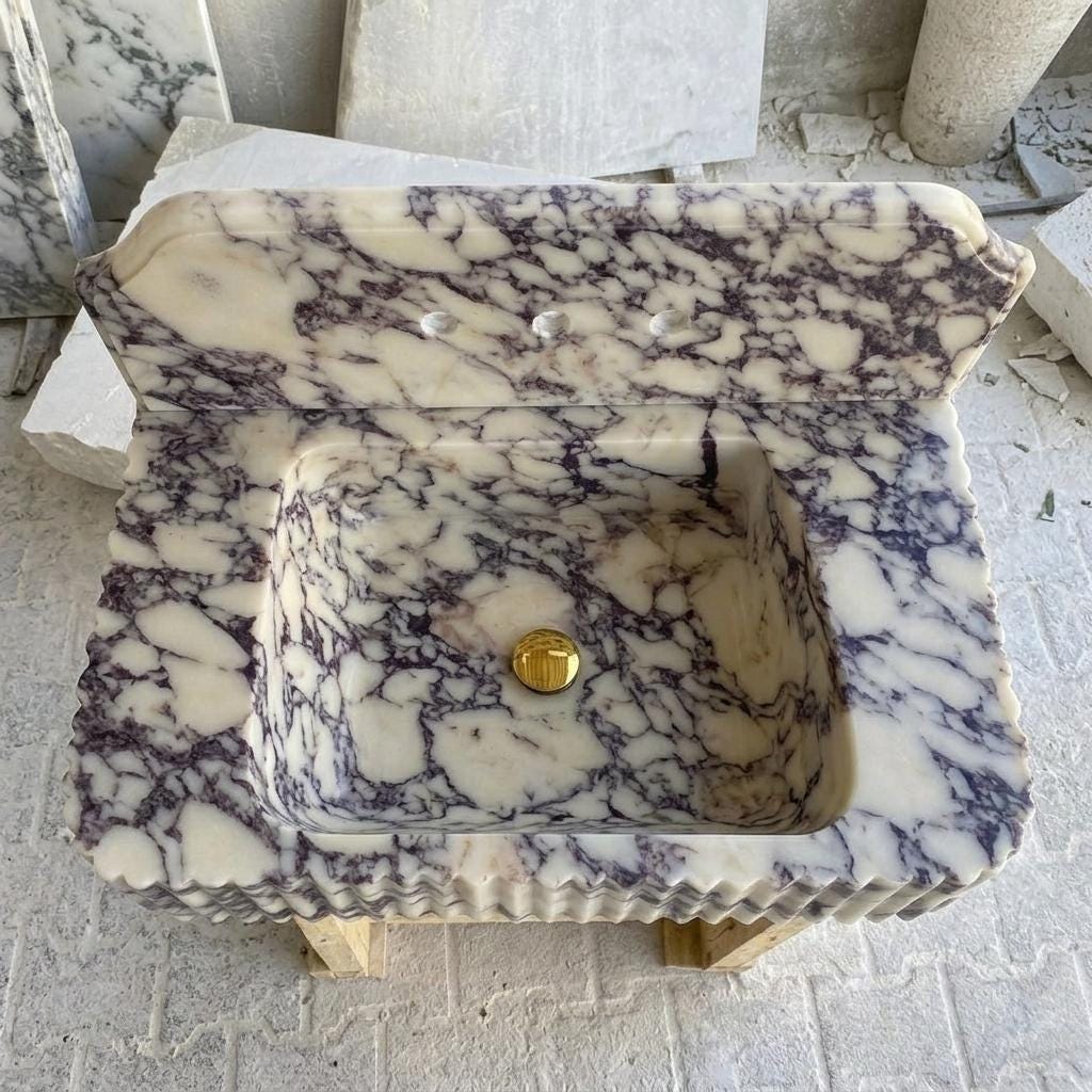 Calacatta Viola Marble square vessel sink — bird's eye view (photo 20)
