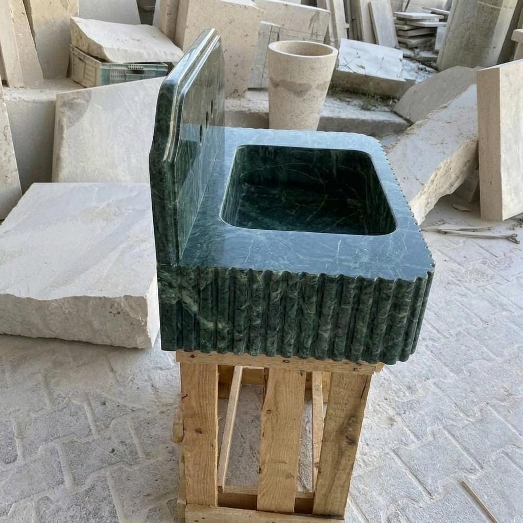Calacatta Viola Marble square vessel sink — left side view (photo 4)