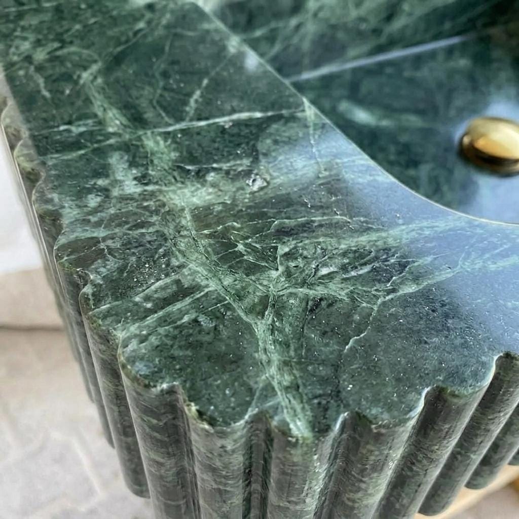 Calacatta Viola Marble square vessel sink — close-up of marble veining (photo 16)