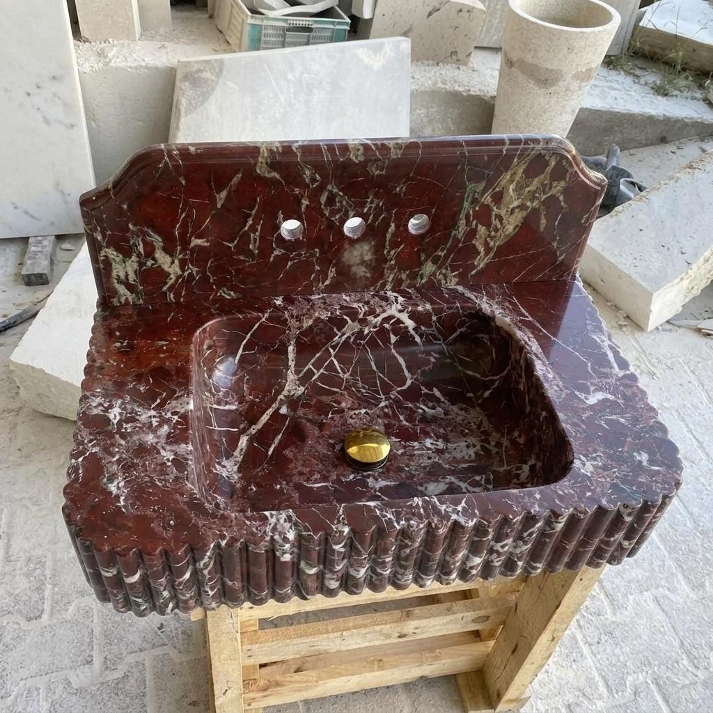 Rosso Levanto Marble wall mount sink — product photograph
