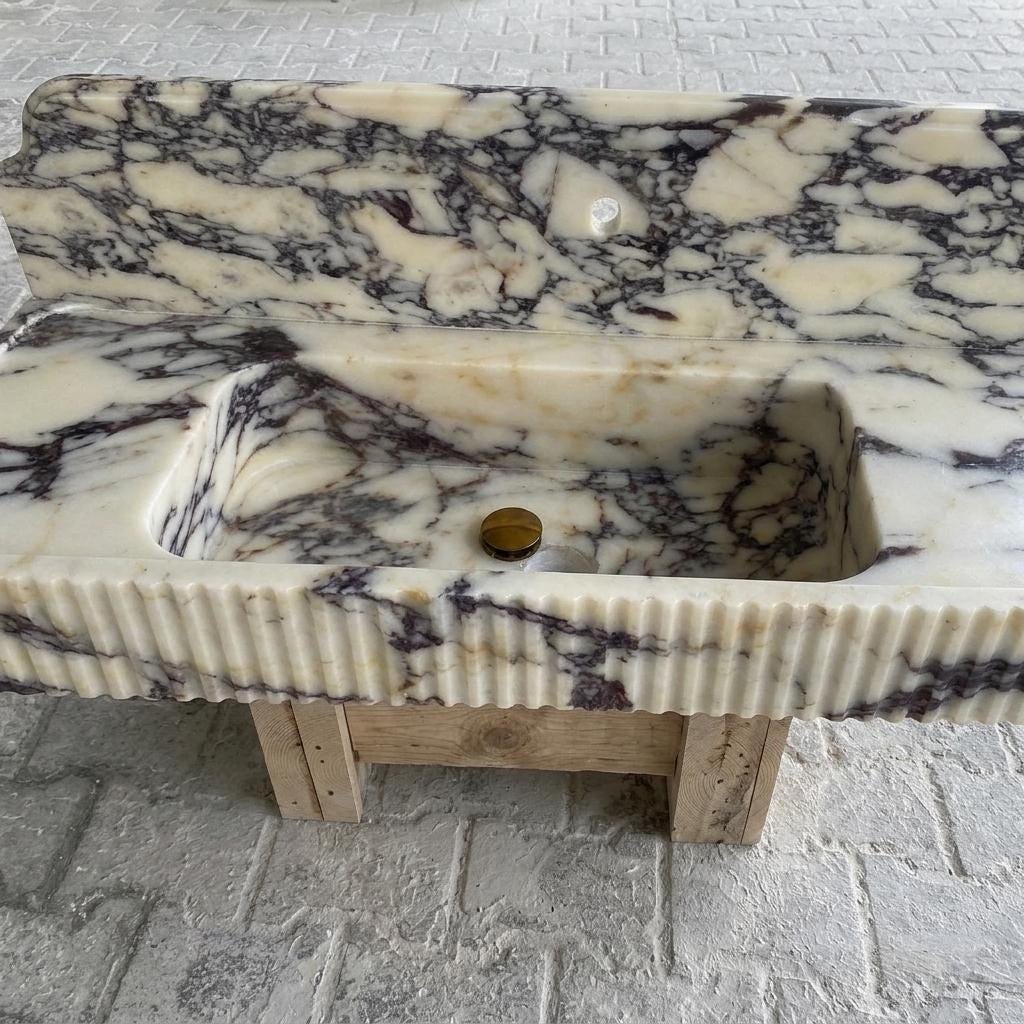 Calacatta Viola Marble fluted vessel sink — product photograph (photo 7)