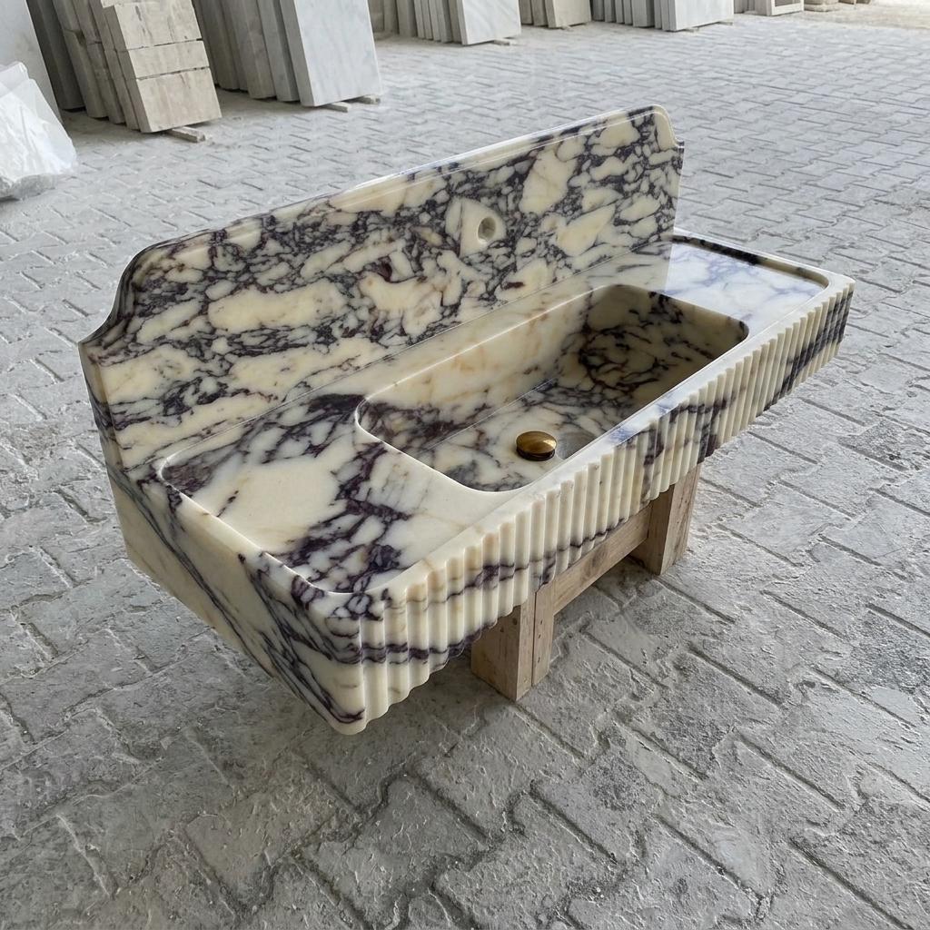 Calacatta Viola Marble fluted vessel sink — product photograph (photo 17)