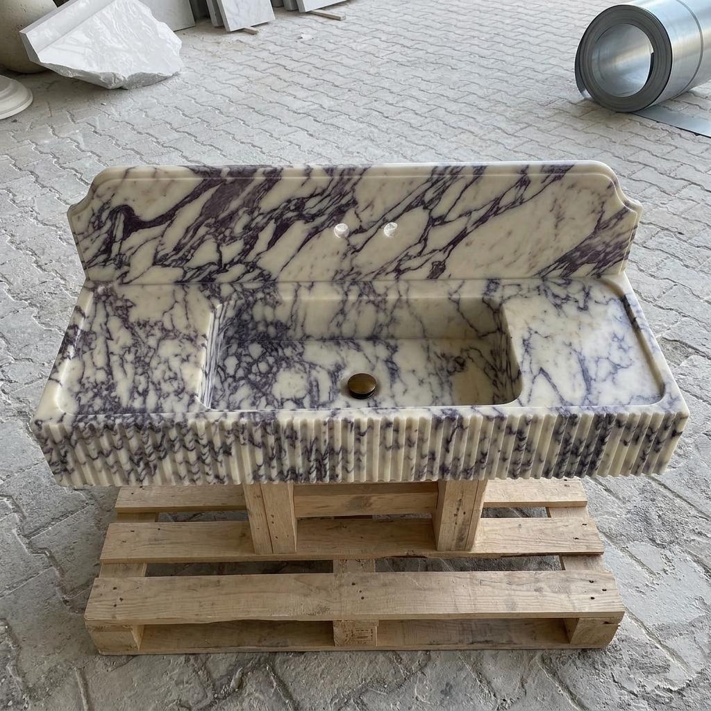 Calacatta Viola Marble square vessel sink — front view (photo 12)