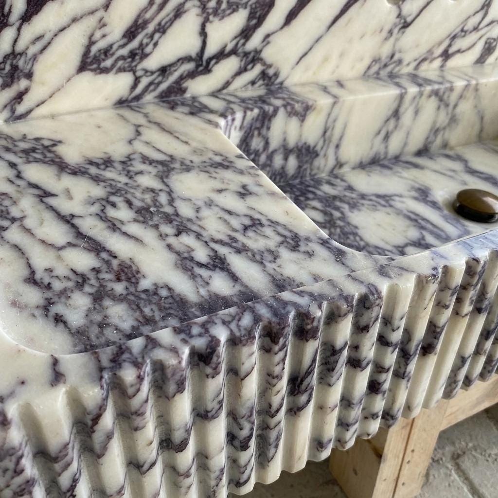 Calacatta Viola Marble square vessel sink — close-up of marble veining (photo 16)