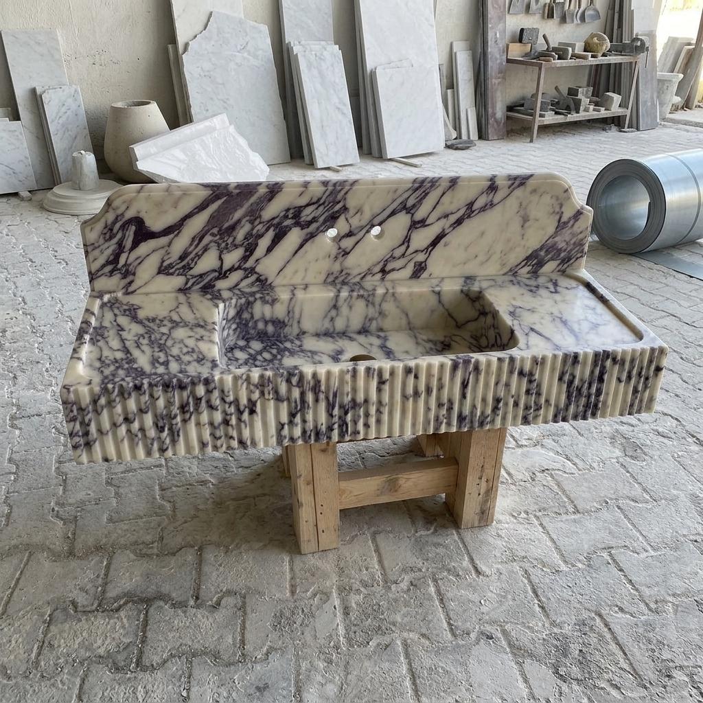 Calacatta Viola Marble square vessel sink — full wide shot (photo 17)