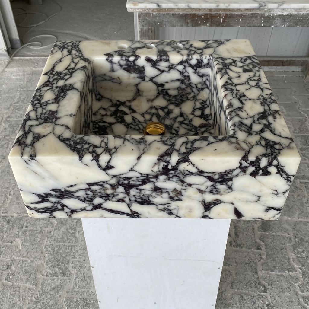 Calacatta Viola Marble wall mount sink — front view (photo 2)