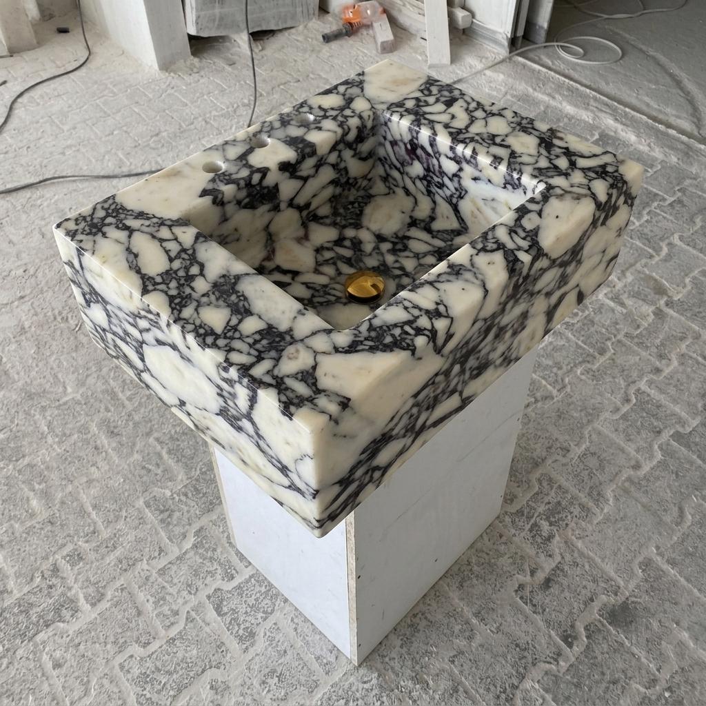 Calacatta Viola Marble wall mount sink — isometric three-quarter view (photo 9)