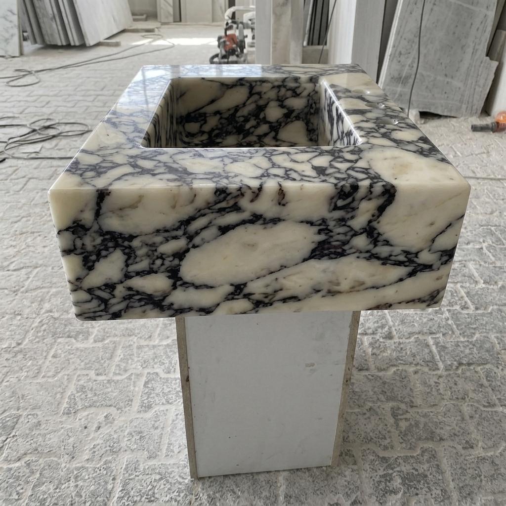Calacatta Viola Marble wall mount sink — front view (photo 13)