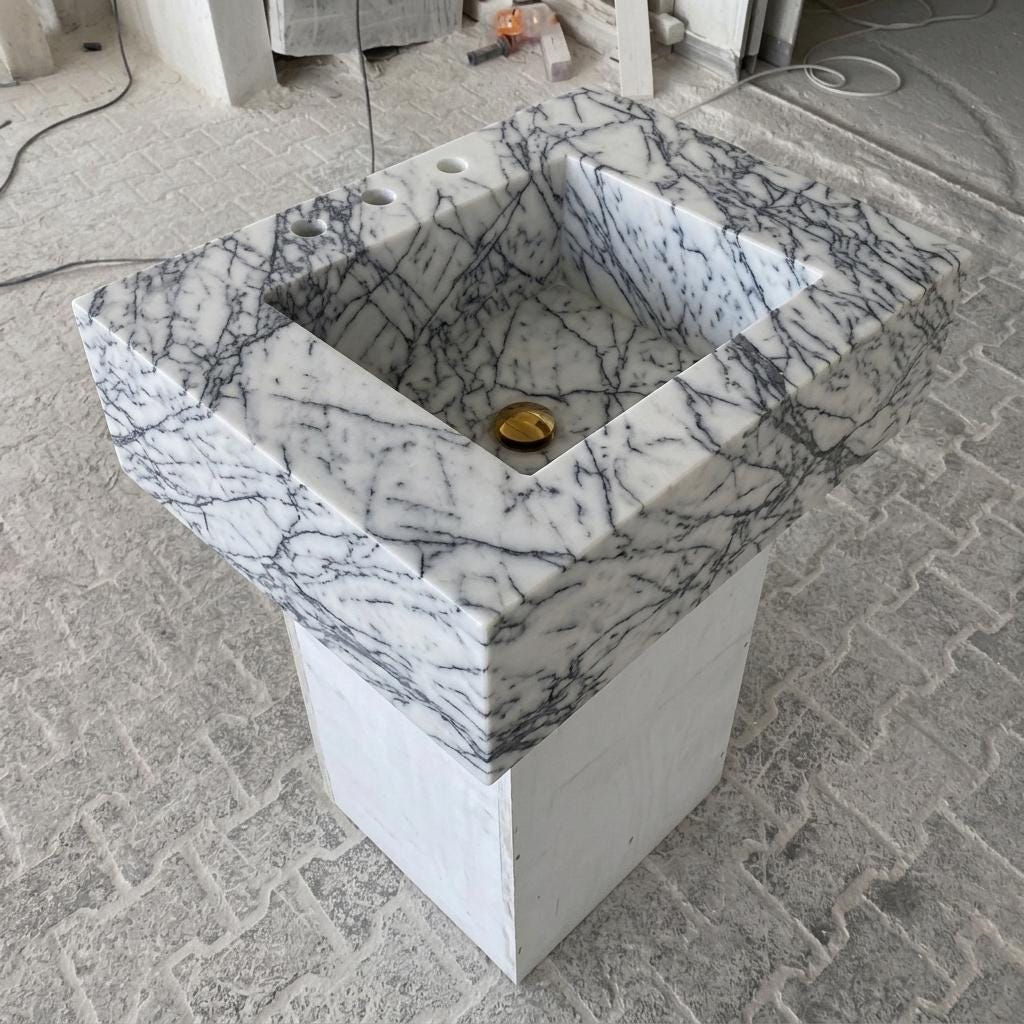 Lilac Marble wall mount sink — isometric three-quarter view (photo 7)