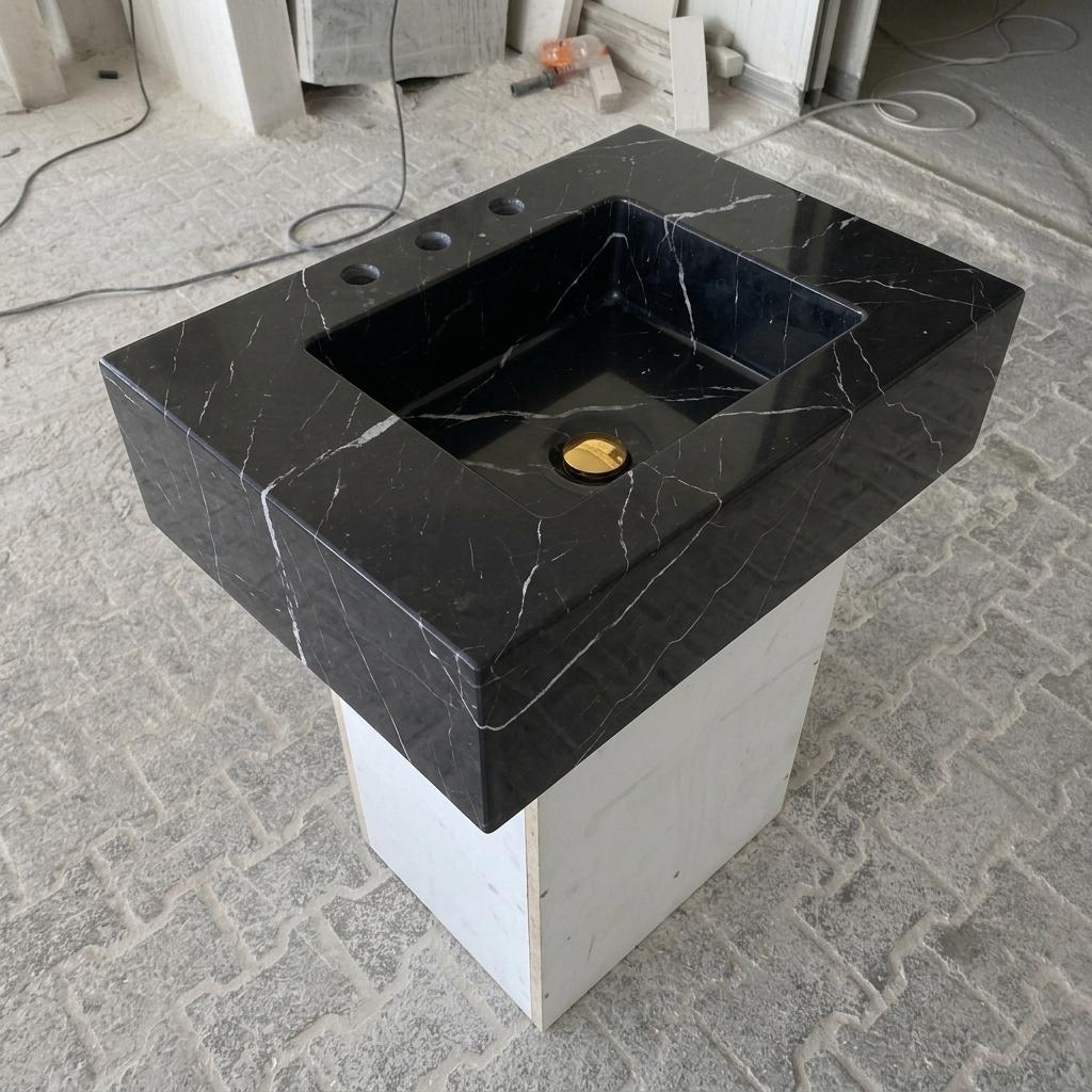 Nero Marquina Marble square vessel sink — product photograph (photo 19)