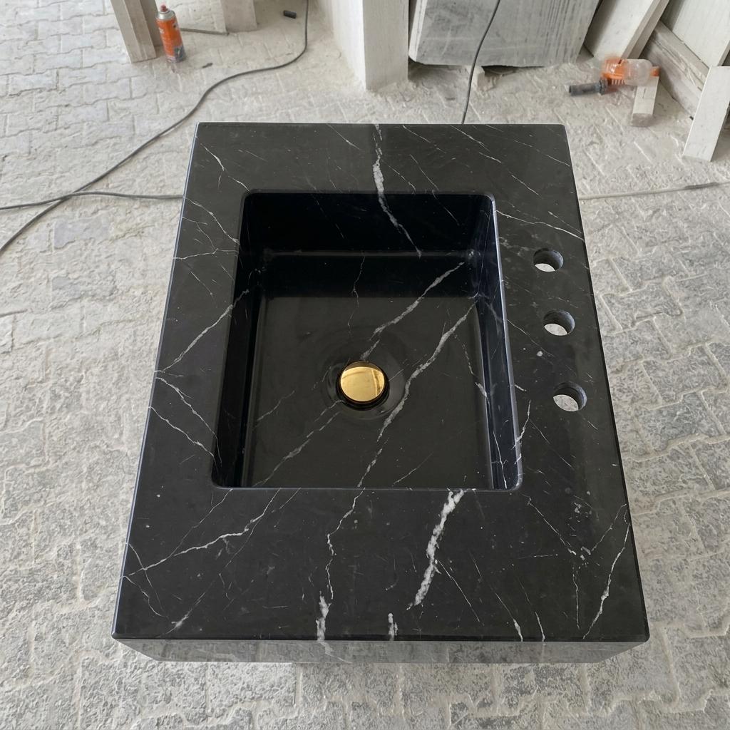 Nero Marquina Marble square vessel sink — bird's eye view (photo 20)