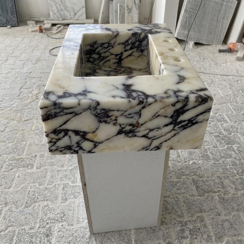Calacatta Viola Marble square vessel sink — right side view (photo 3)