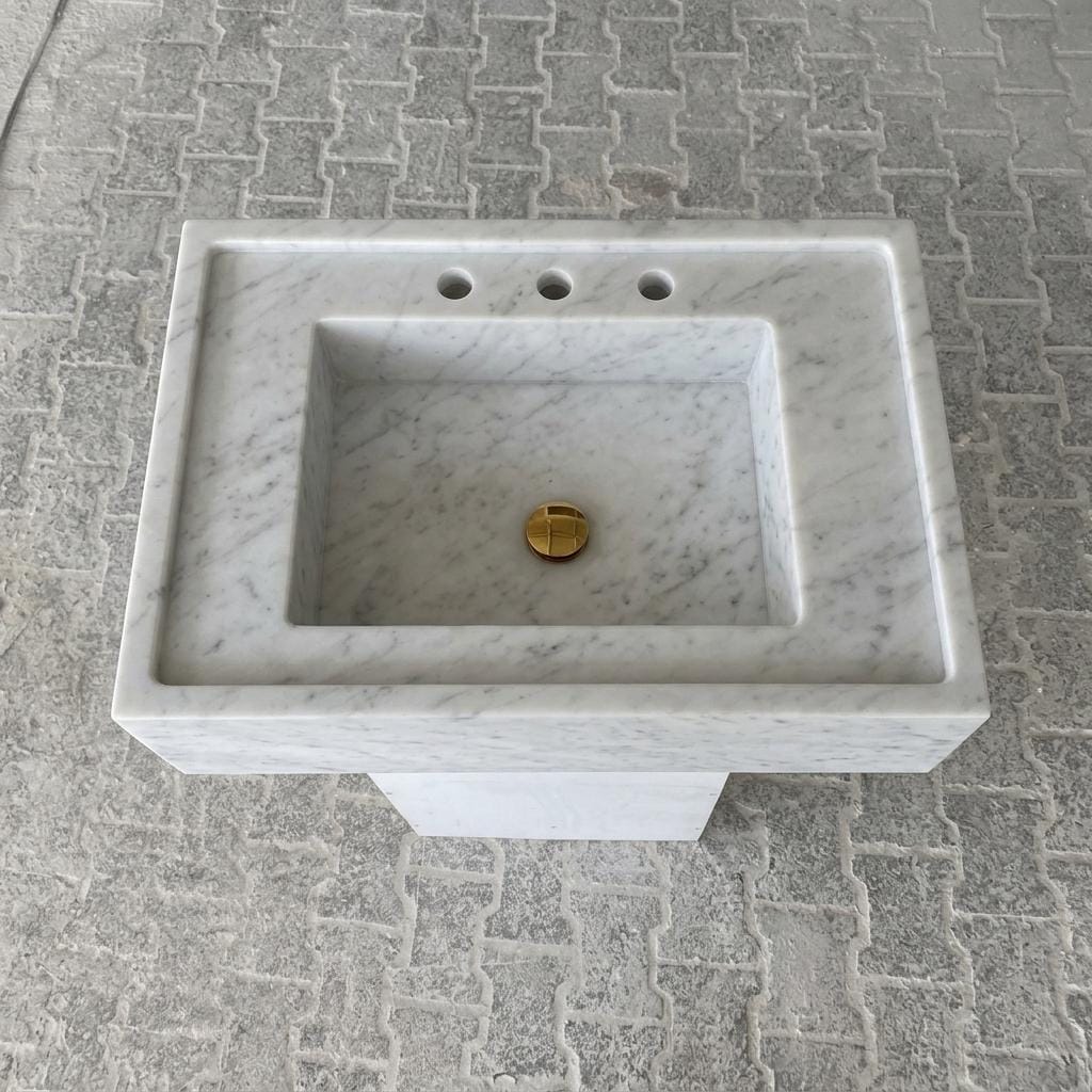 Carrara White Marble wall mount sink — top-down view (photo 5)