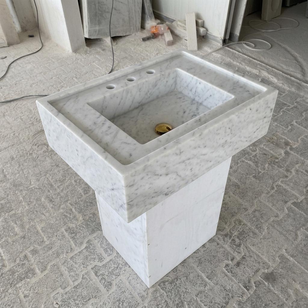 Carrara White Marble wall mount sink — full wide shot (photo 16)