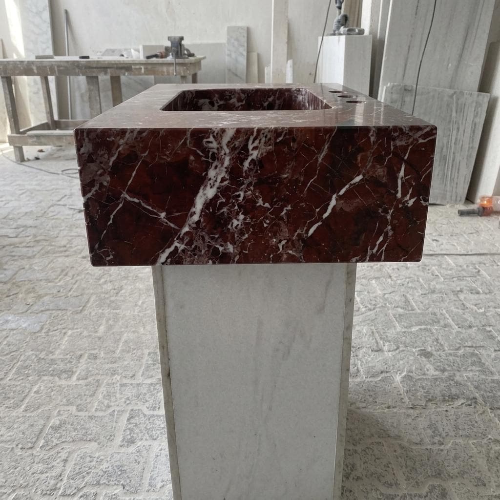 Calacatta Viola Marble wall mount sink — left side view (photo 4)