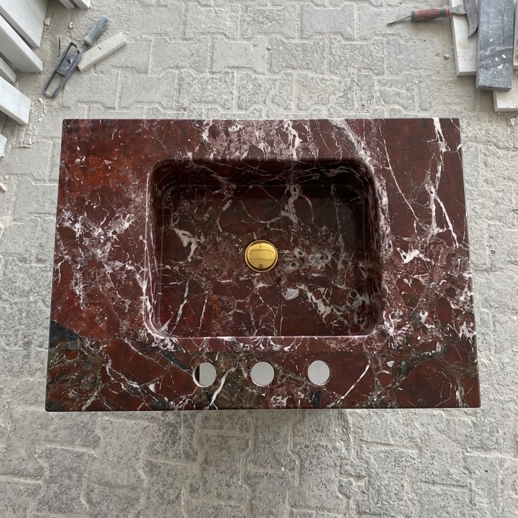 Calacatta Viola Marble wall mount sink — top-down view (photo 6)