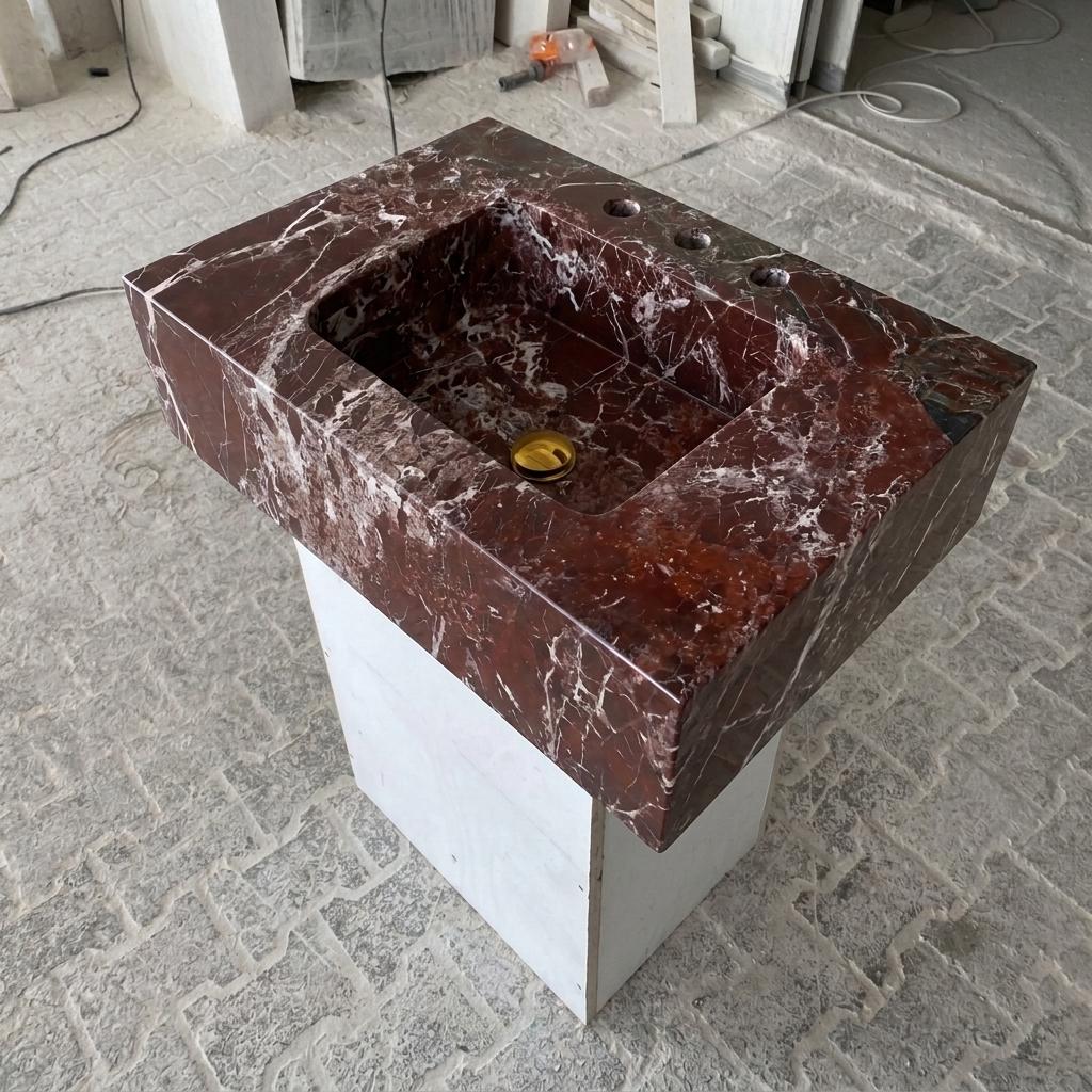 Calacatta Viola Marble wall mount sink — front view (photo 12)