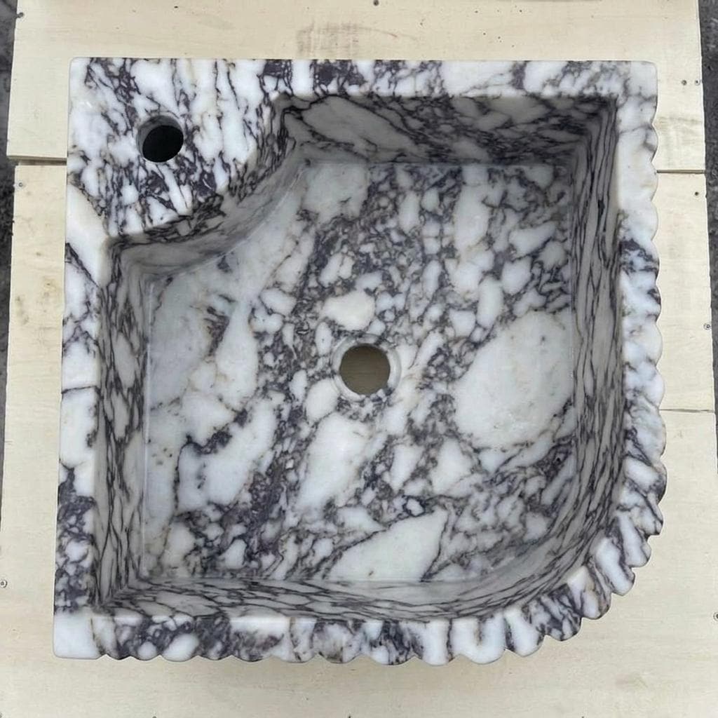 Calacatta Viola Marble fluted vessel sink — top-down view (photo 4)