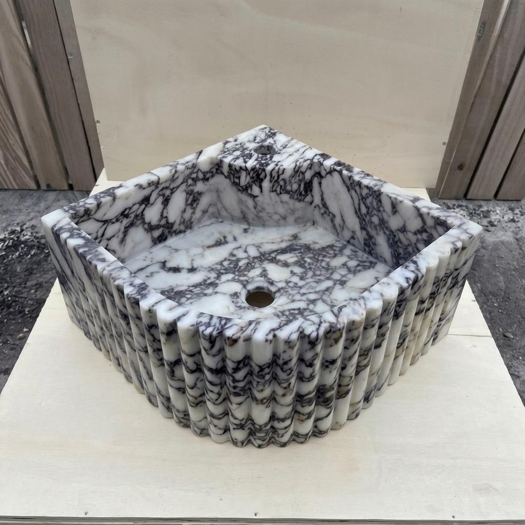 Calacatta Viola Marble fluted vessel sink — front view (photo 10)