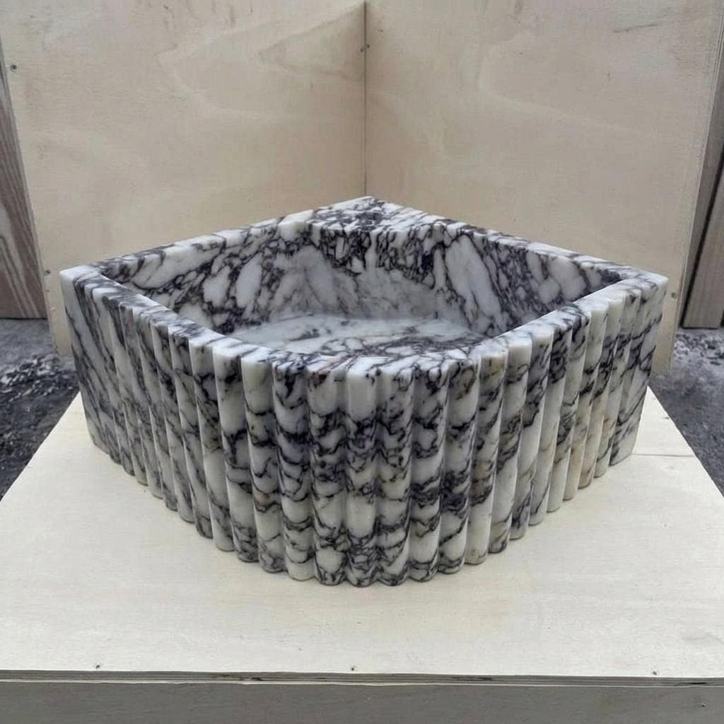 Calacatta Viola Marble fluted vessel sink — front view (photo 12)
