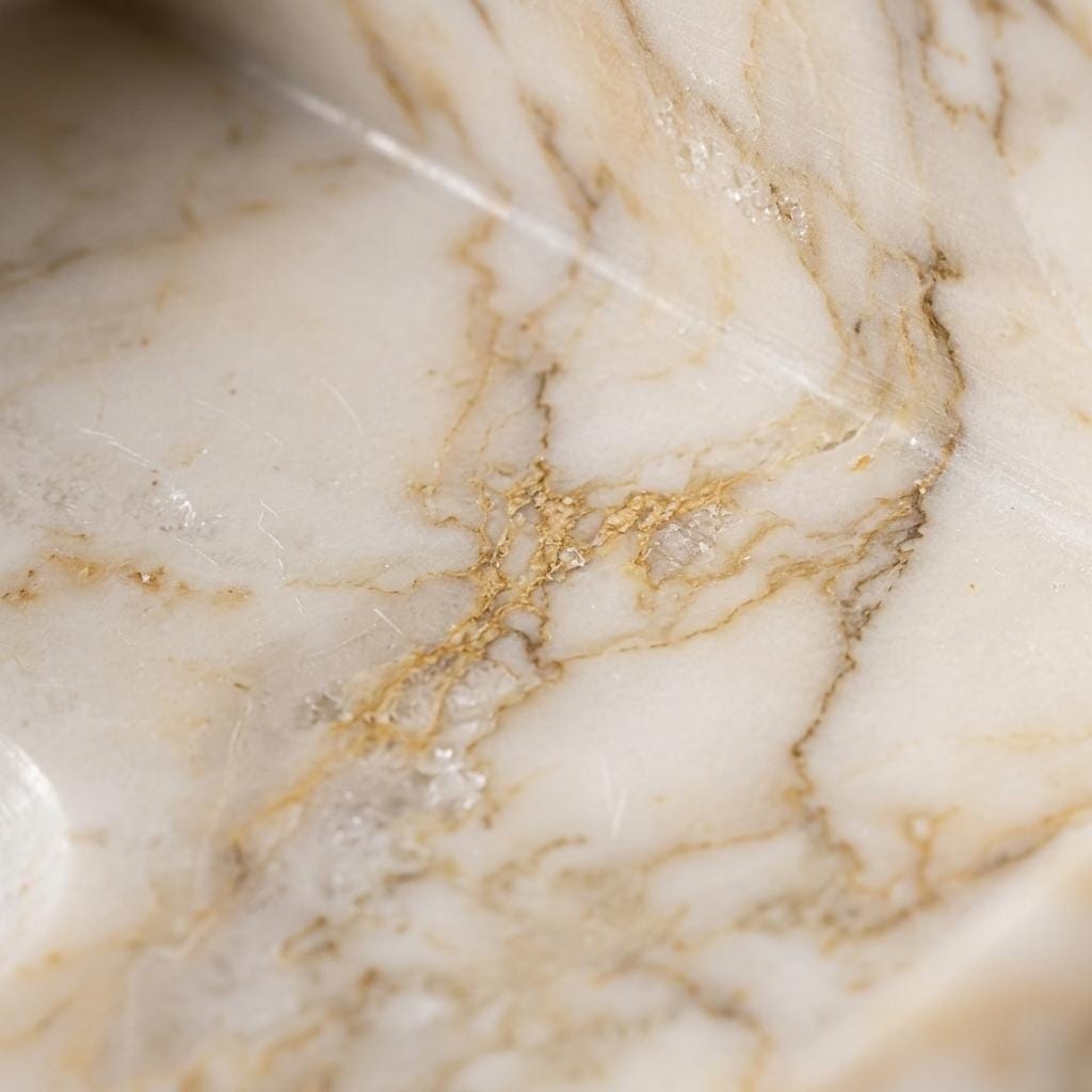 Calacatta Gold Marble fluted vessel sink — close-up of marble veining (photo 13)