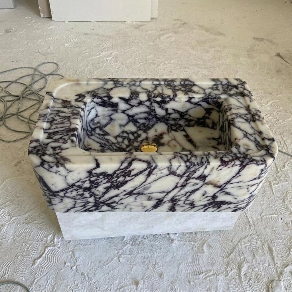 Calacatta Viola Marble square vessel sink — front view (photo 4)