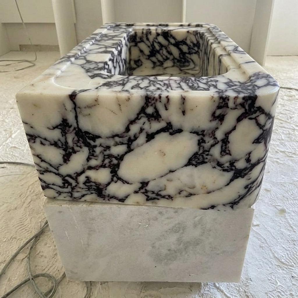 Calacatta Viola Marble square vessel sink — front view (photo 6)