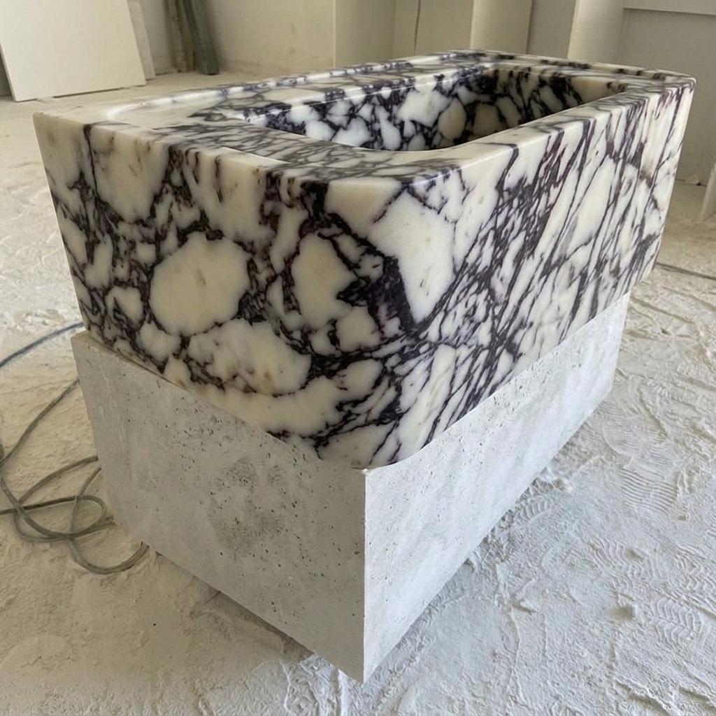 Calacatta Viola Marble square vessel sink — low-angle view (photo 7)