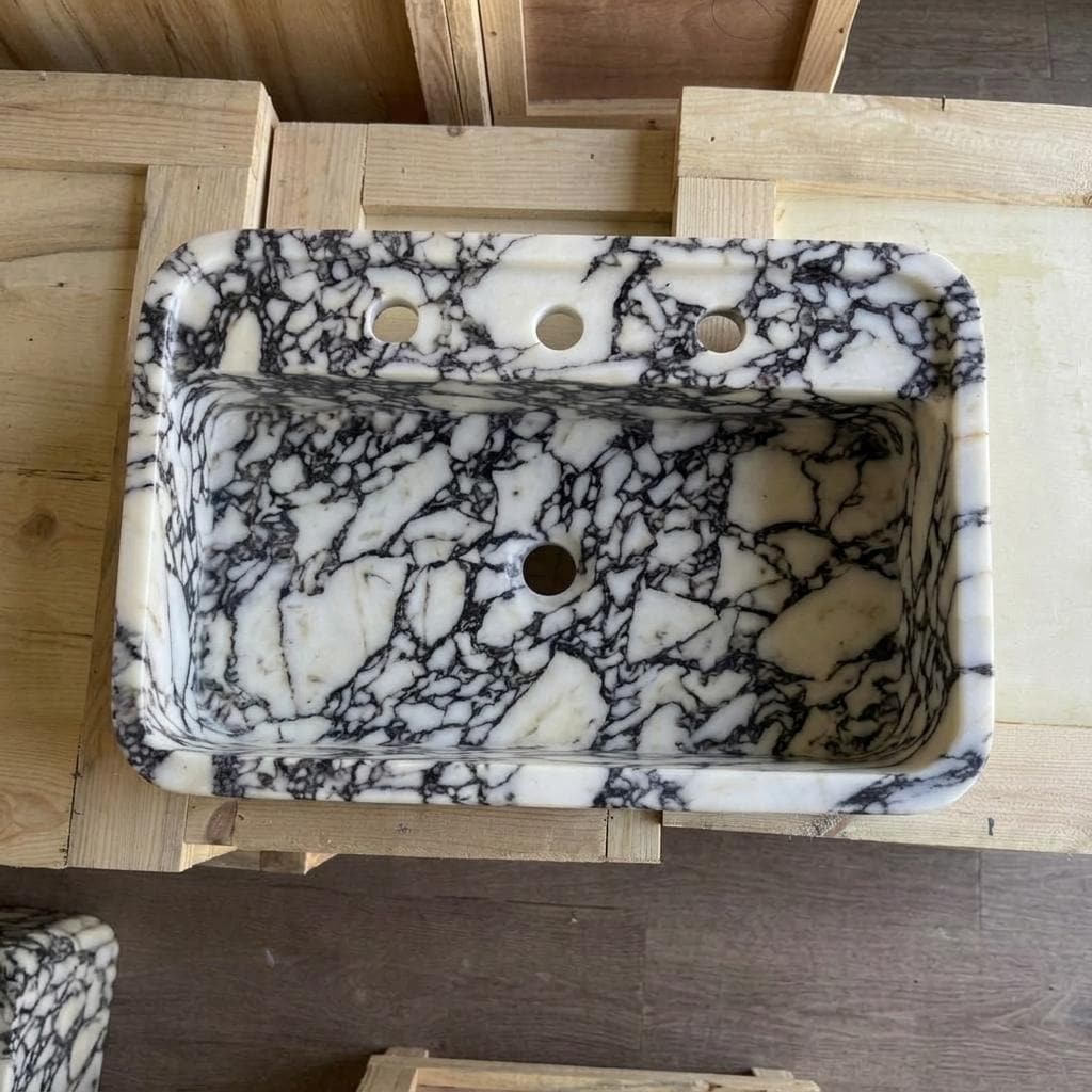 Calacatta Viola Marble square vessel sink — top-down view (photo 4)