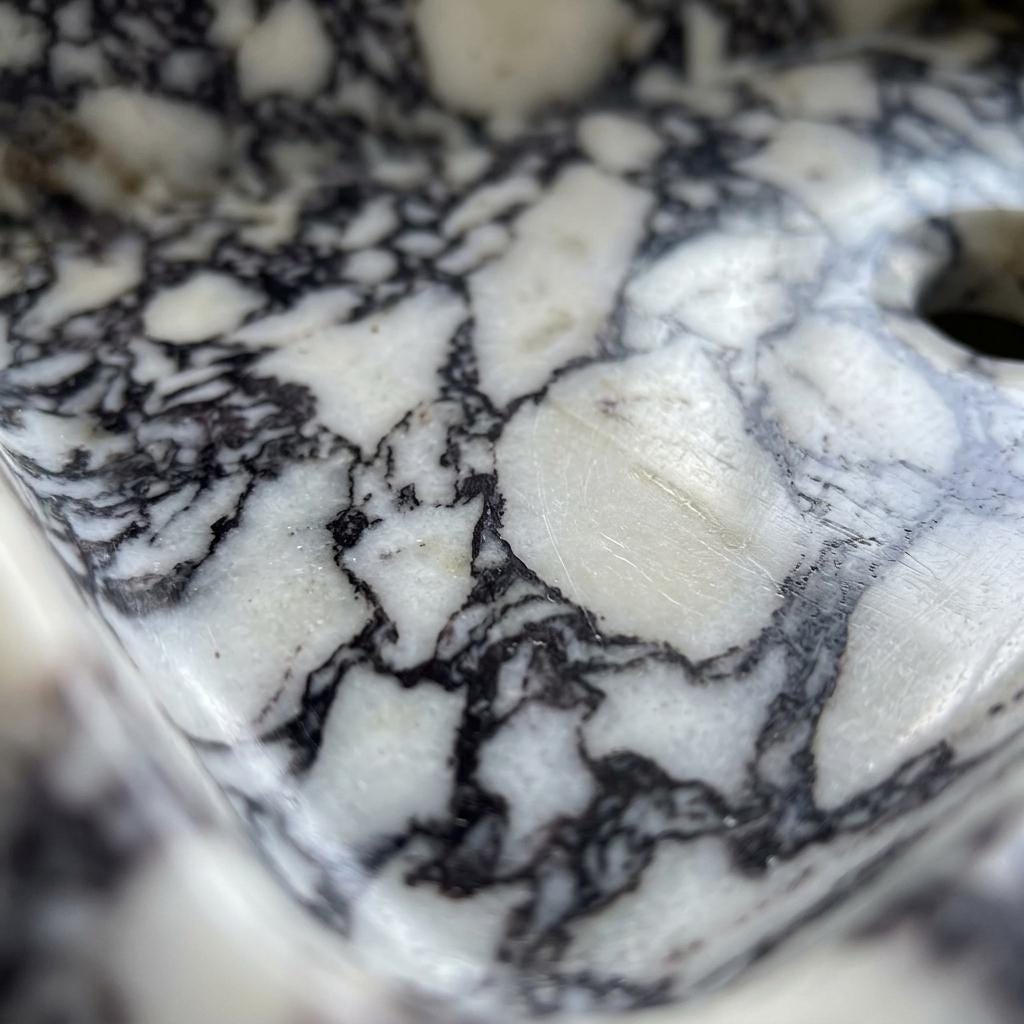 Calacatta Viola Marble square vessel sink — close-up of marble veining (photo 11)