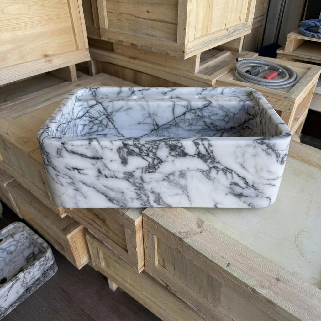 Lilac Marble square vessel sink — right side view