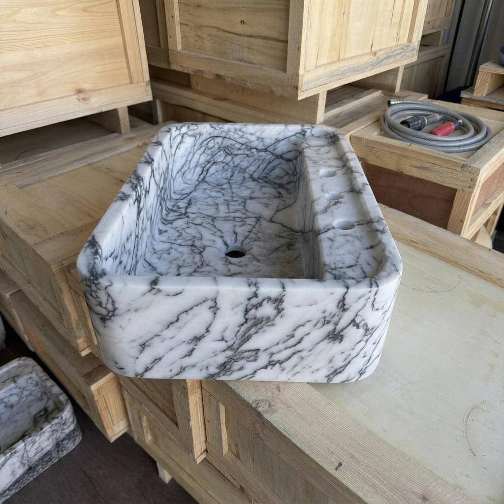 Lilac Marble square vessel sink — high-angle view (photo 6)