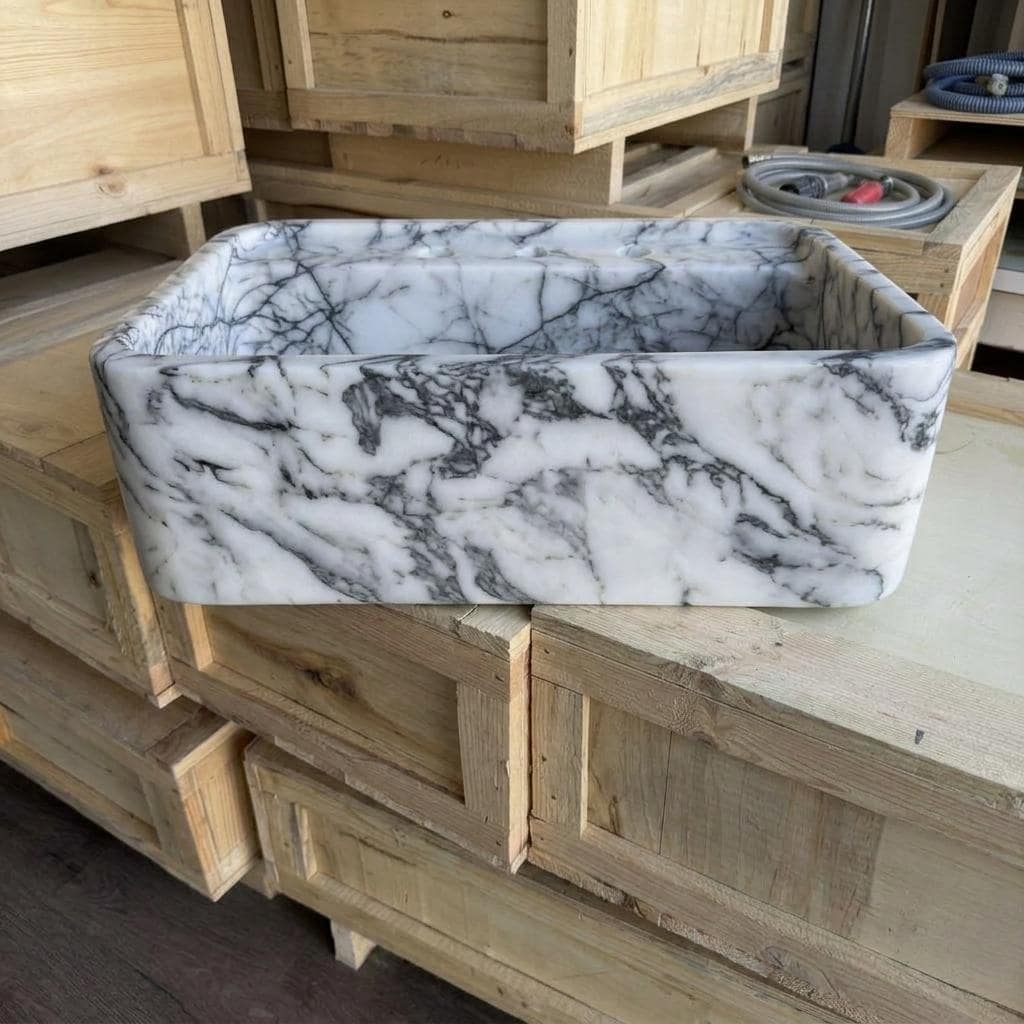 Lilac Marble square vessel sink — front view (photo 7)