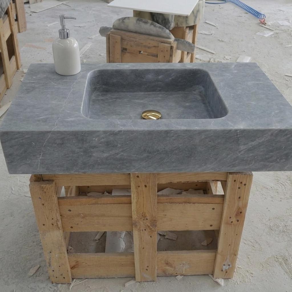 Thundra Gray Marble square vessel sink — front view (photo 13)